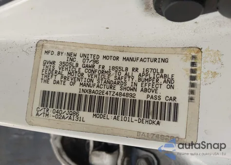 1996 Toyota Corolla из США, поврежденный, VIN 1NXBA02E4TZ484892